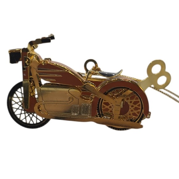 Baldwin 2008 Wind Up Motorcycle with Sidecar Ornament Gold Tone Enamel - Picture 2 of 8